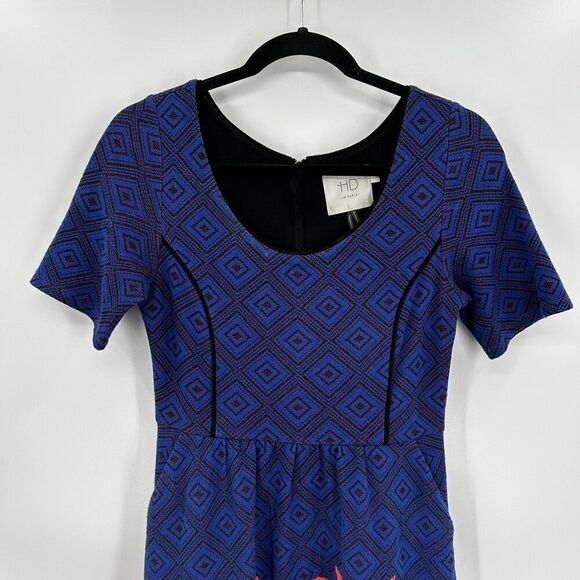 ANTHROPOLOGIE HD In Paris Blue Coral Floral Diamond Knit Mini Dress Size XS - Picture 4 of 8